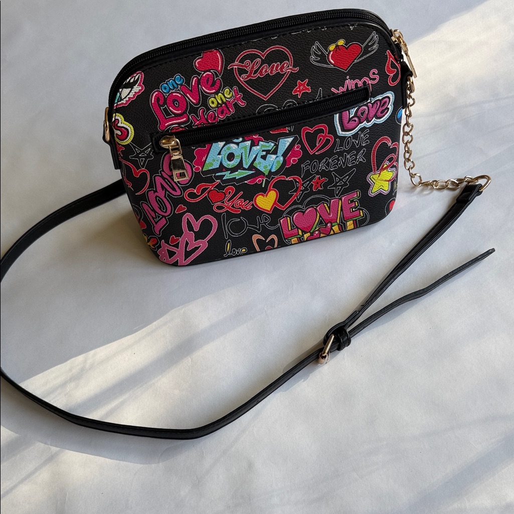Colorful Love Print Crossbody Bag 10” Wide